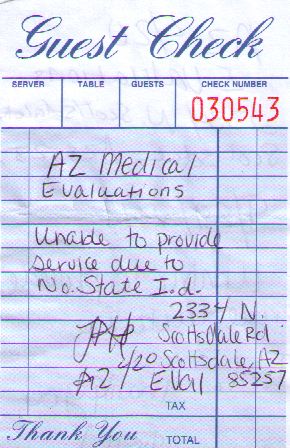Arizona 420 Evaluations - Side 1 Receipt # 030543, 3pm Thursday Sept 20, 2011